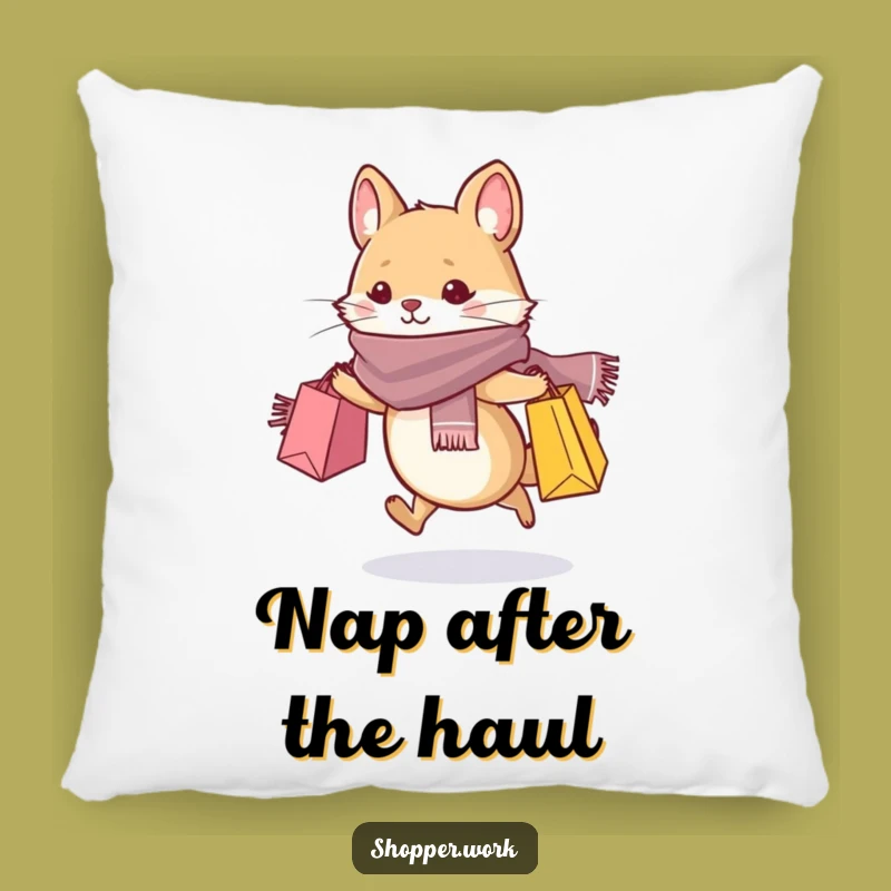 Funny Fashionista Mouse Pillow: Chic Animal Dashing with Shopping Bags
