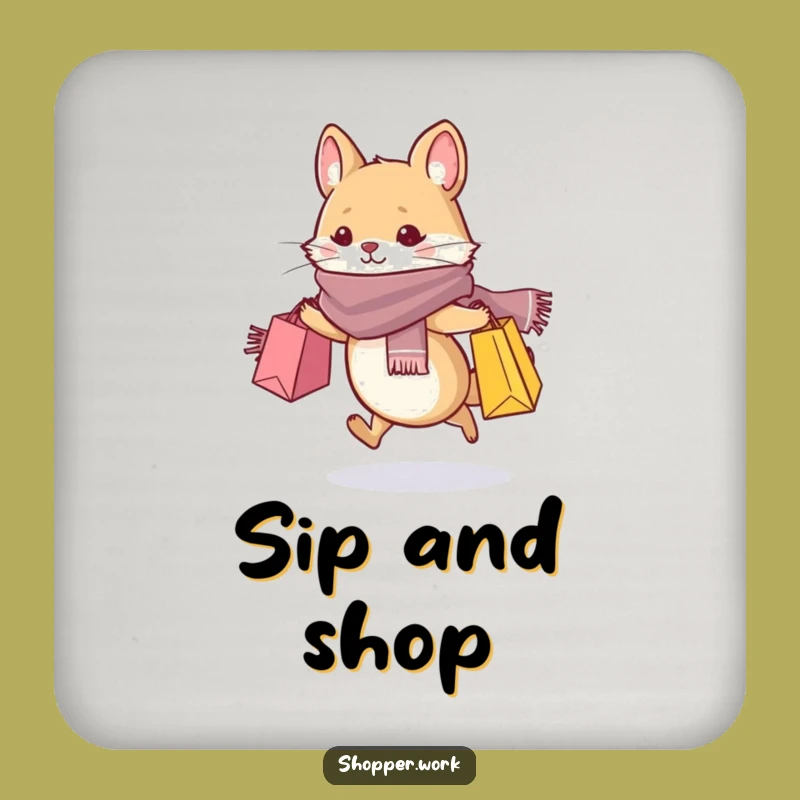 Funny Fashionista Mouse Coaster: Stylish Animal Dashing with Bags