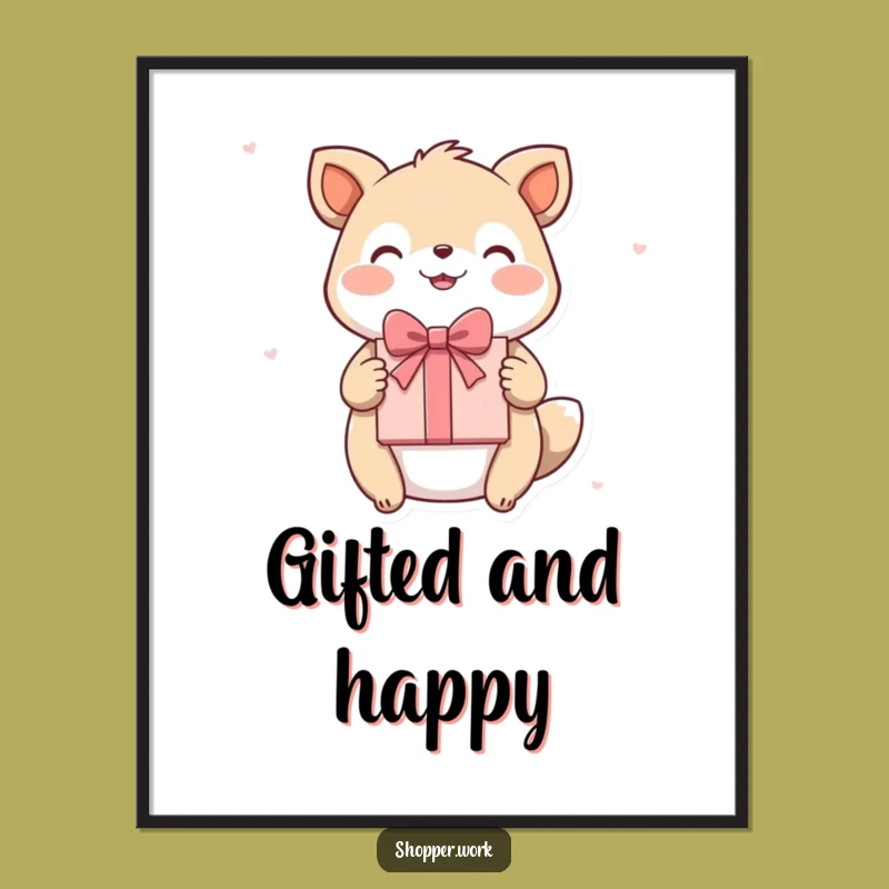 Funny Gift Giver Animal Poster: Happy Animal Presents Gift Art Print
