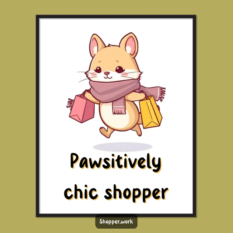 Funny Fashionista Mouse Poster: Animal Dashing with Shopping Bags Art Print