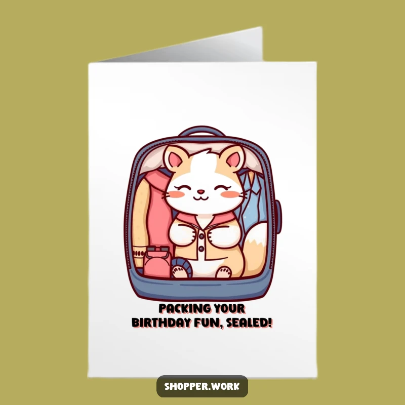 Free Printable Birthday Card: Organized Animal Packer, Funny Downloadable Gift for Travelers