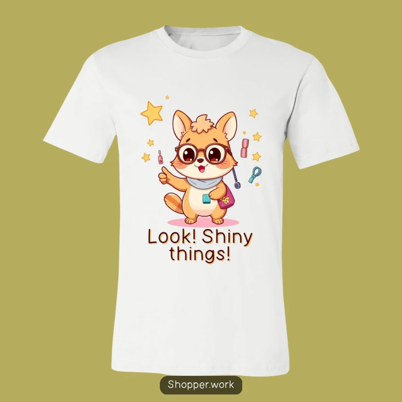 Funny Accessory Enthusiast T-Shirt: Animal Pointing at Sparkles, Great Funny Gift